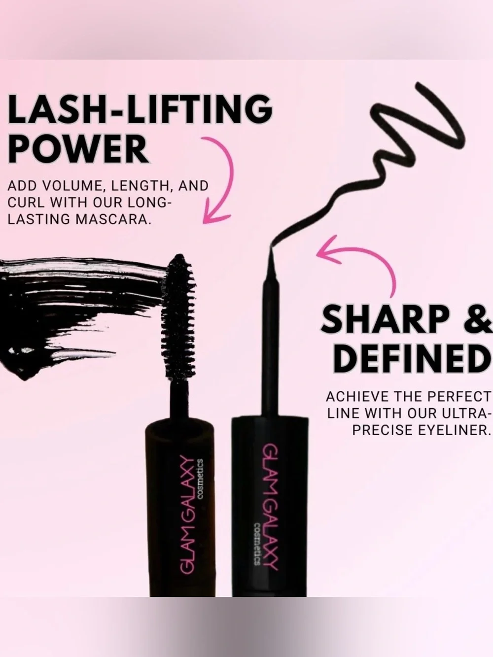 GLAM GALAXY COSMETICS 2-in-1 Eyeliner Mascara Duo in Black 3g/2g BRAND NEW